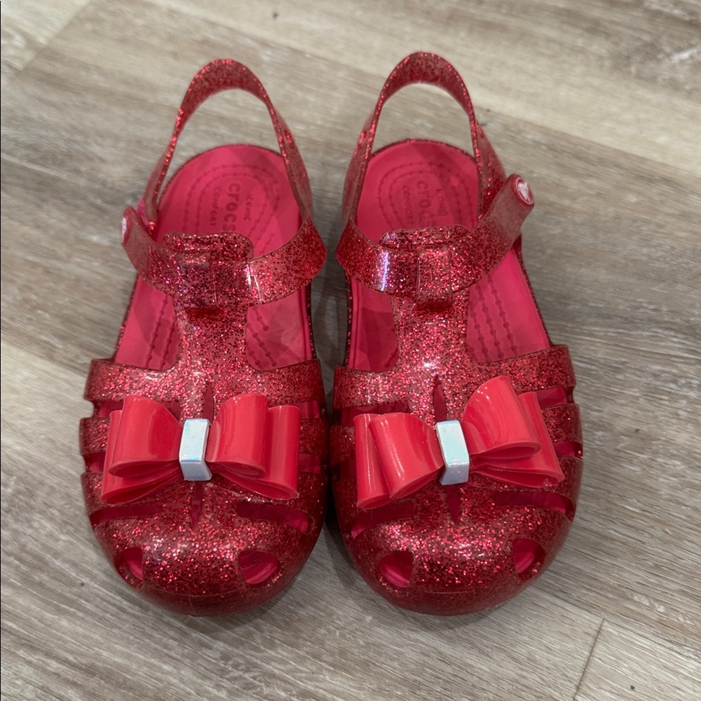 CROCS Kids Red Glitter Sandals with Bow